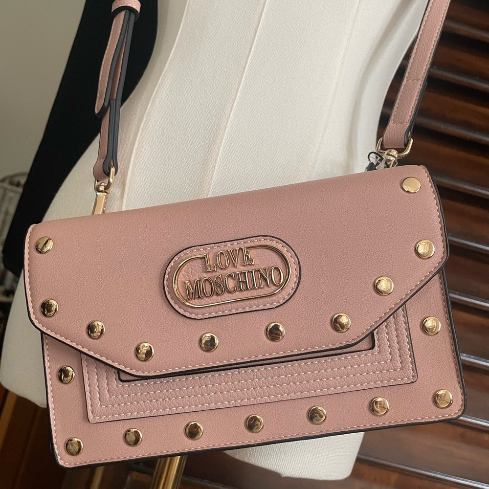 Love Moschino Pink Studded Crossbody Bag Vegan Leather Slight As Is - Picture 2 of 12